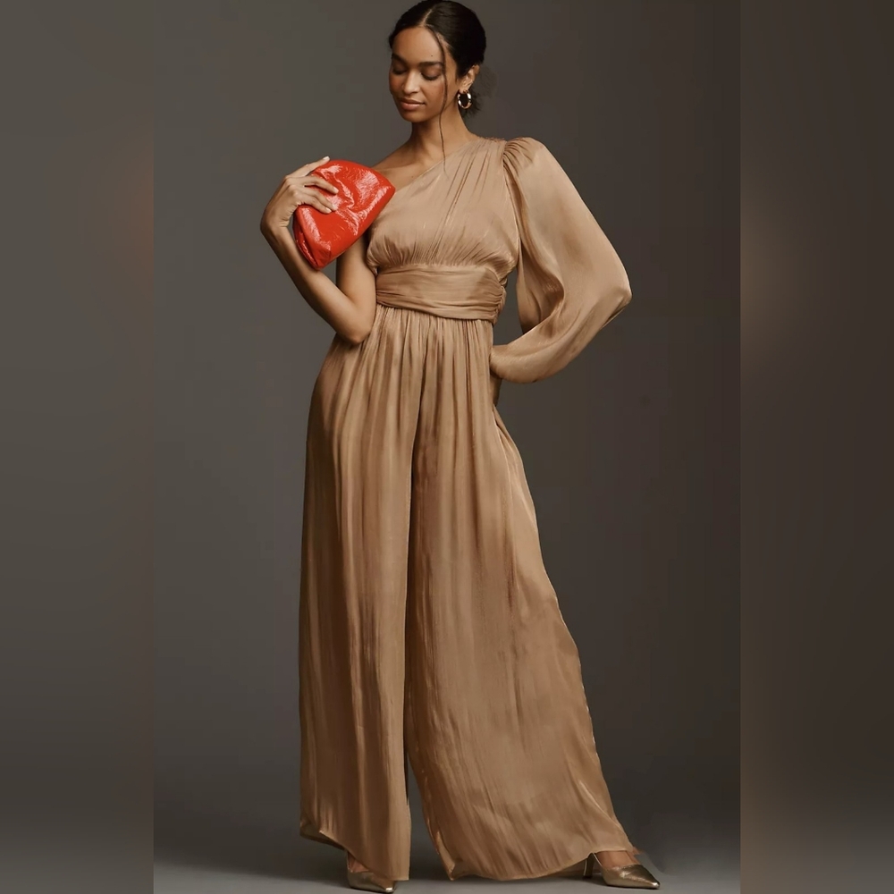 By Anthropologie One-Shoulder Metallic Jumpsuit